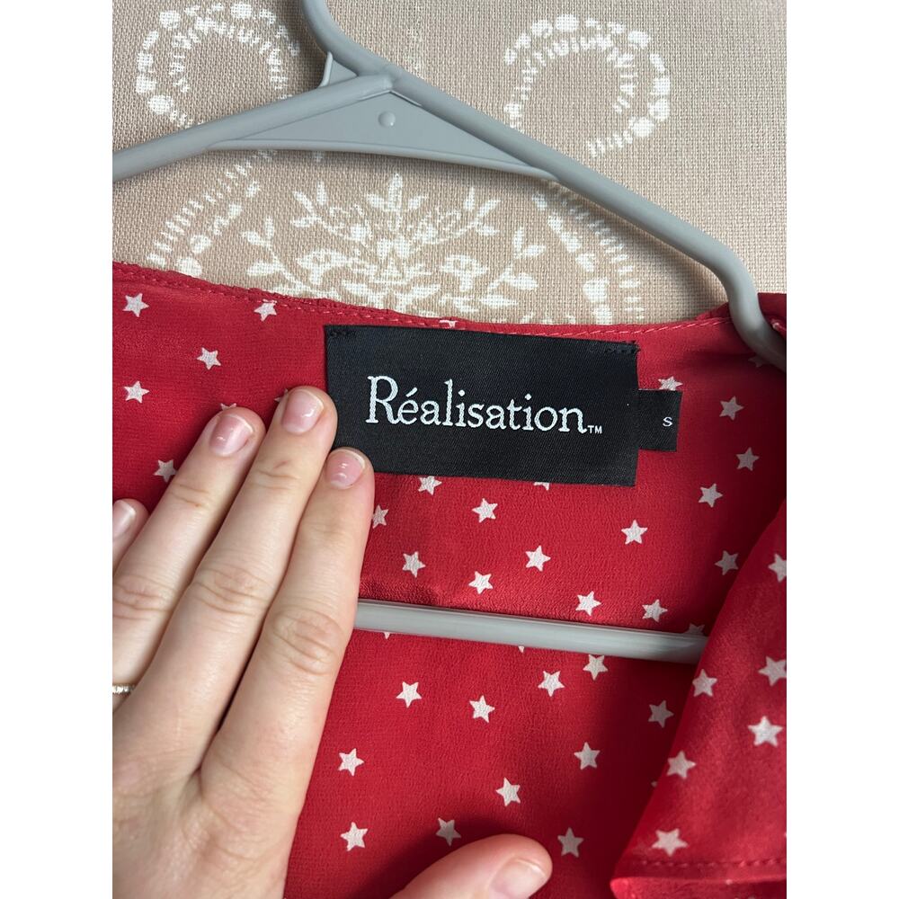 Realisation Par The Alexandra Red Star 100% Silk Wrap Mini Dress Size Small - Picture 4 of 7